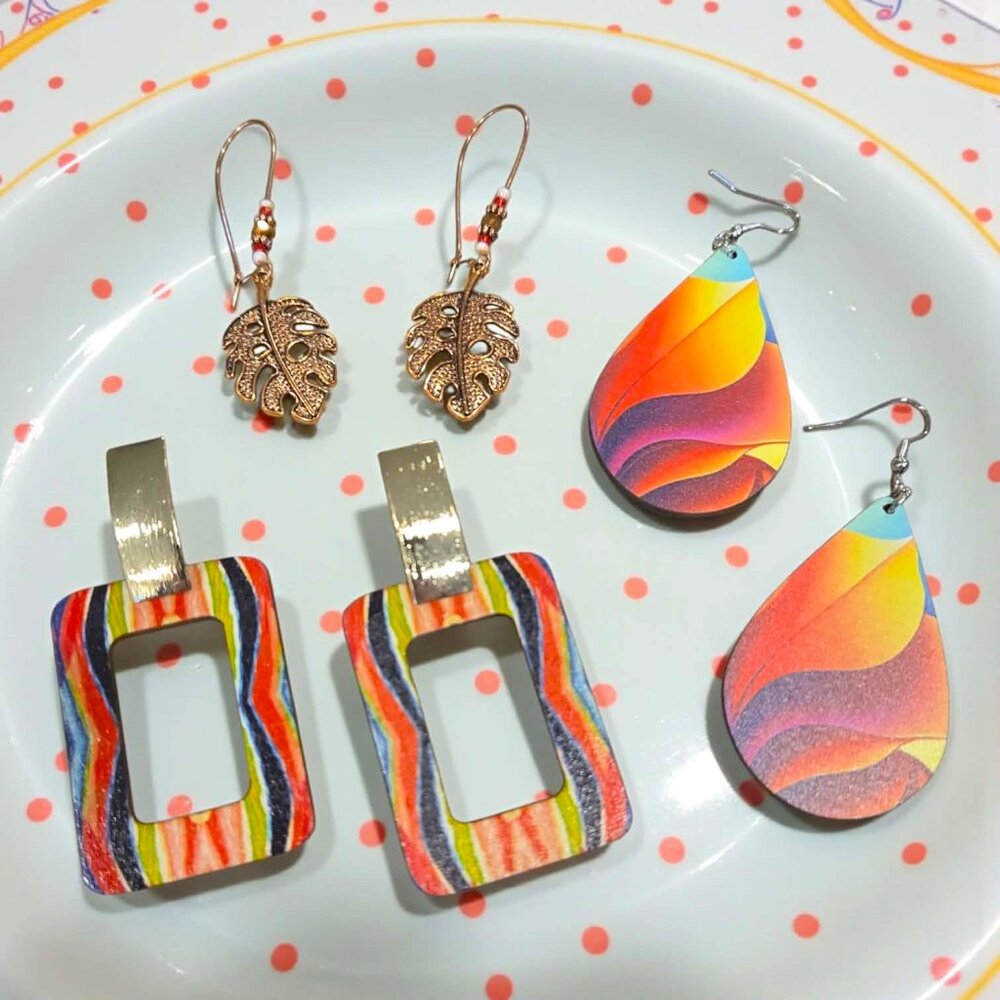 Multicolor And Copper Tone Earring Set